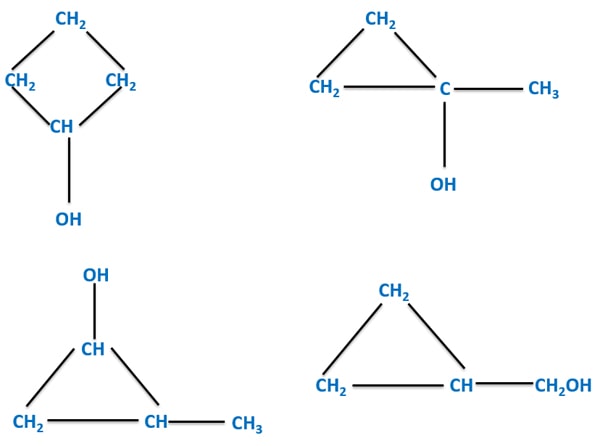 cyclic isomers of C4H8O - alcohols